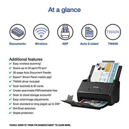 Epson Workforce ES-500W II Wireless Color Duplex Desktop Document Scanner