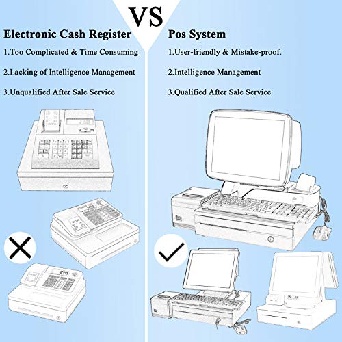 A3 Touch Cash Register for Small Businesses with MSJ POS-Software+Thermal Receipts Printer+Cash Drawer+BarcodeScanner - color: SET04