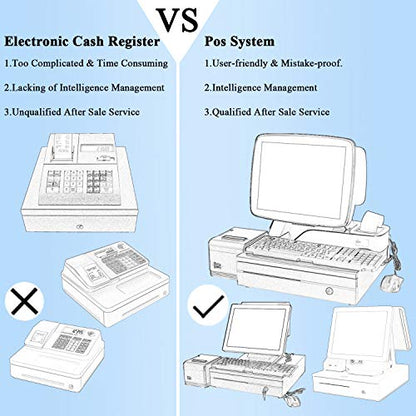 A3 Touch Cash Register for Small Businesses with MSJ POS-Software+Thermal Receipts Printer+Cash Drawer+BarcodeScanner - color: SET04