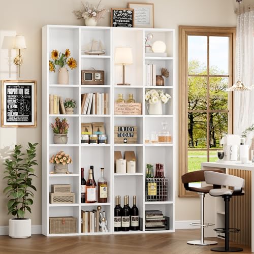 FOTOSOK Bookshelf Bookcase 7-Tier White Bookshelf Tall CD Media Tower Rack - color: White