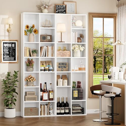 FOTOSOK Bookshelf Bookcase 7-Tier White Bookshelf Tall CD Media Tower Rack - color: White