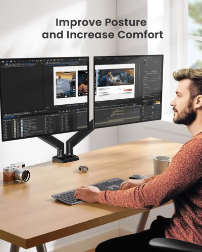 ErGear Dual Monitor Stand up to 33 inches Screen, Load-Bearing Max 22 lbs Each Arm, Adjustable Dual Monitor Mount, Sturdy Steel vesa Monitor Mount with Stable VESA 75x75 100x100mm - size: 17"-33", style: Dual Arms