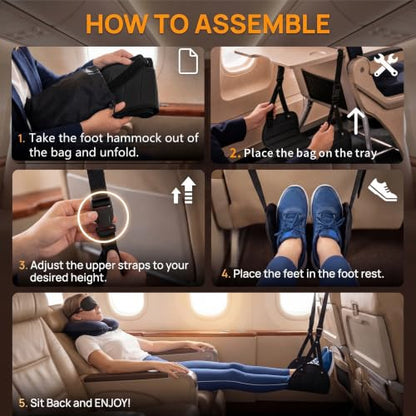 Airplane Foot Hammock,Footrest Hammock for Plane Travel,Black,1 Pack | Adjustable Foot Rest, For Long Flights, Travel Must-Haves and Travel Essentials, Portable Airplane Gadgets, Flying Comfort