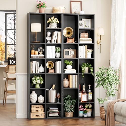 FOTOSOK Bookshelf Bookcase 7-Tier Narrow Bookshelf Tall CD Media Tower Rack - color: Black