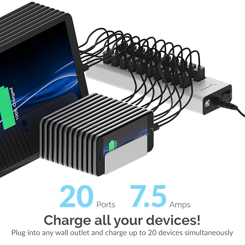 SABRENT 90W 20-Port USB 2.0 Charging Station (AX-P20C) - size: 20-PORT