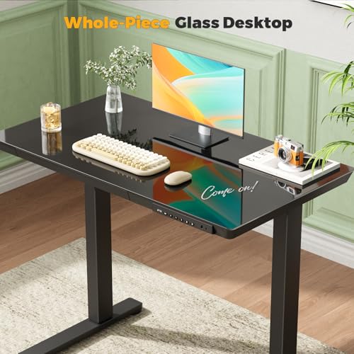 35" Electric Standing Desk with Drawer, One-Piece Glass Top - color: Black Glass-top, size: 35"