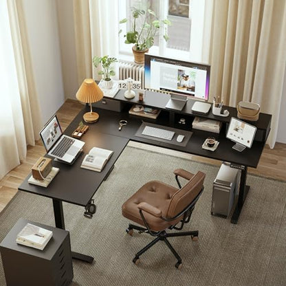 Agilestic 63 Inch L Shaped Electric Standing Desk with Drawer, Black - color: Black, size: 63x55.1 Inch Pro