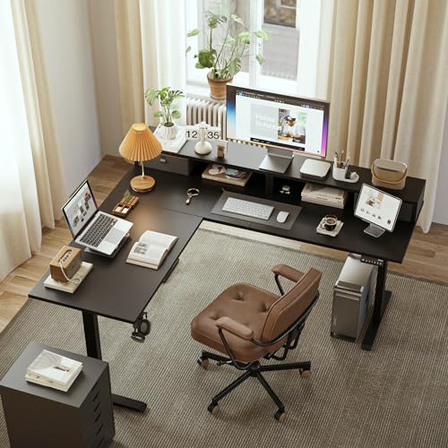 Agilestic 63 Inch L Shaped Electric Standing Desk with Drawer, Black - color: Black, size: 63x55.1 Inch Pro