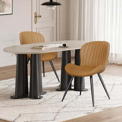 Dining Chairs Set of 2 Modern Fabric Dining Room Chairs Upholstered Dining Chairs with Thick Cushions Metal Legs Armless Back Chair for Kitchen and Living Room Brown - color: Brown (Fabric), size: Set of 2