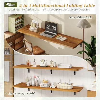 Dogsky Floating Wall Desk 60" x 16" - 500 lbs Heavy Duty Solid Pine - color: Golden Brown, size: 60" x 16"