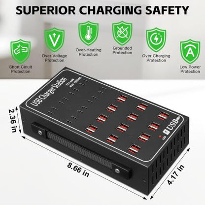 250W 50A USB Charging Station for Multiple Devices, 50 Port Fast USB Charger Block, Desktop Wall Fast Charger with Intelligent Protection, USΒ Power Strip Suitable for Home Office School
