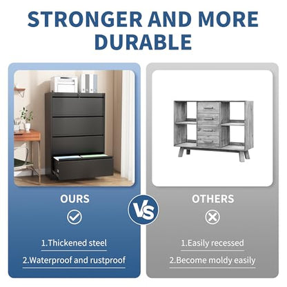 4 Drawer File Cabinet with Lock, Metal Lateral Filing Cabinets - color: Black, size: 4 Drawer_ 26"W
