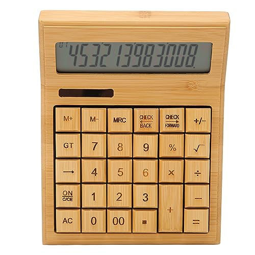 Zopsc Bamboo Calculator, Wooden Solar Calculators with 12 Bit Digital LCD Screen, Basic Standard Function Desk Calculators with 29 Big s for Office Home School Store