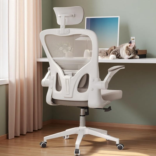 Ergonomic Office Desk Chair High Back Mesh Computer Chair Adjustable Chair | 360° Swivel Adjustable Lumbar Support & Flip-Up Armrests capacity 300 lbs capacity - color: 06khaki