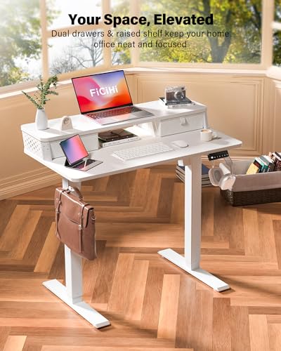 FiCiHi 35x20 Inch Electric Standing Desk, 2 Drawers, Adjustable Height Desk - color: White, size: 35"x20" (Standard)