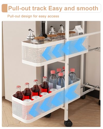 UMDONX 5-Tier Narrow Mobile Storage Cart with Pull-Out Baskets - color: White, size: 5 Tier