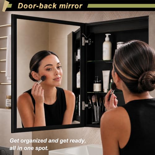 30*28 inch Two-door Aluminum LED Lighted Bathroom Medicine Mirror Cabinet | Light Adjustable, Sockets & USBs inside, Anti-Fog, Easy to Install - color: 30*28 Two-door