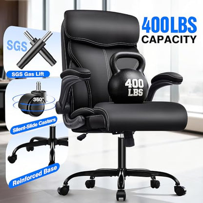 AreShark Office Chair - Executive High Back Breathable Comfy Desk Chair with Lumbar Support - Ergonomic Leather Rolling Swivel Computer Chair with Rock Function for Working Studying Gaming Relaxing - color: Black
