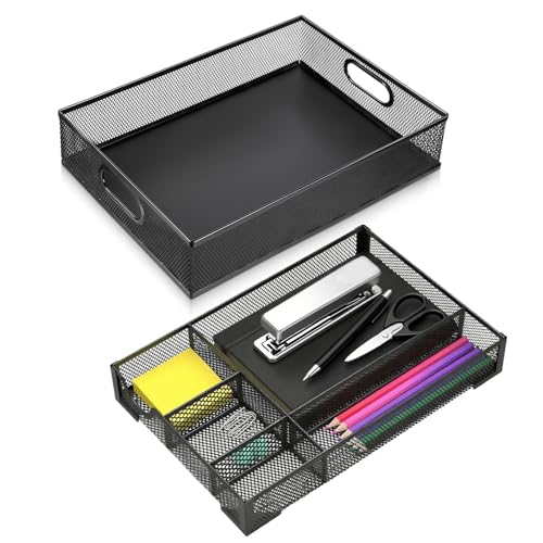 2 Pack Desk Drawer Organizer, Metal Mesh Drawer Organizer Tray for Office Home Supplies