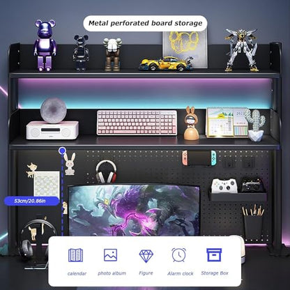 Clamp On Desk Organizer Shelf, Desk Extender Pegboard Workstation,Computer Desk Accessories for Office, Privacy Panel for Gaming Desk,Clamp-on 23.6/31.5/39.3in Desktop Shelving System, Black (Size : - size: 60cm/23.6in