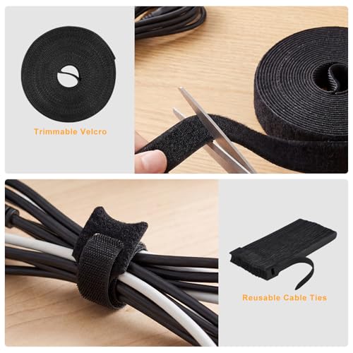 353 PCS Cable Management Kit - 1 Cable Management Box, 4 Cable Sleeve Split, 130 Adhesive Cable Clip, 17 Cable Holder, 1 Roll Cable Organizer Strap, 150 Cable Tie with 50 Mount, for Computer Desk TV