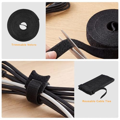 353 PCS Cable Management Kit - 1 Cable Management Box, 4 Cable Sleeve Split, 130 Adhesive Cable Clip, 17 Cable Holder, 1 Roll Cable Organizer Strap, 150 Cable Tie with 50 Mount, for Computer Desk TV