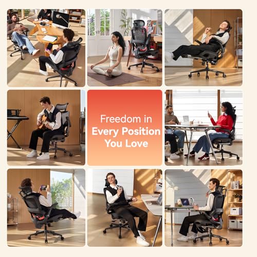 SIHOO B100 PRO Ergonomic Office Chair with Footrest, Mesh Office Chair with Adaptive Lumbar Support, Computer Chair with Wide Headrest, Desk Chair with 360° Rotatable Flip-Up Armrests, Black - color: Ebony