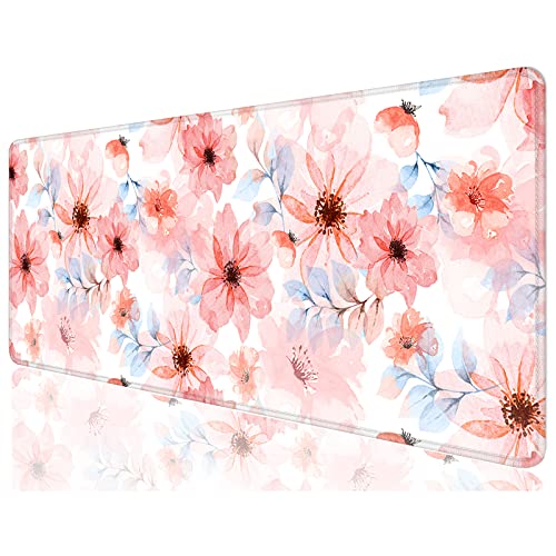 Desk Mat, 32" x 12" XXL Extended Large Gaming Mouse Pad, Desktop Decor Desk Pad, Cute Men Women Office Supplies and Accessories, XL Mouse Mat for Laptop & Keyboard, Pink Flower - color: Pink Flower, size: 32L x 12W inches