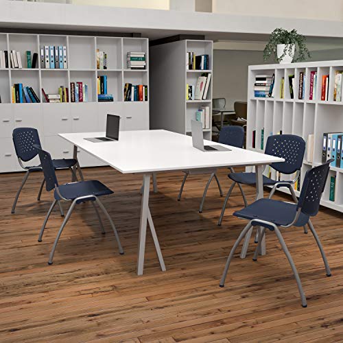 Hercules Series 5 Pack 880 lb. Capacity Navy Plastic Stack Chair with Titanium Gray Powder Coated Frame - color: Navy