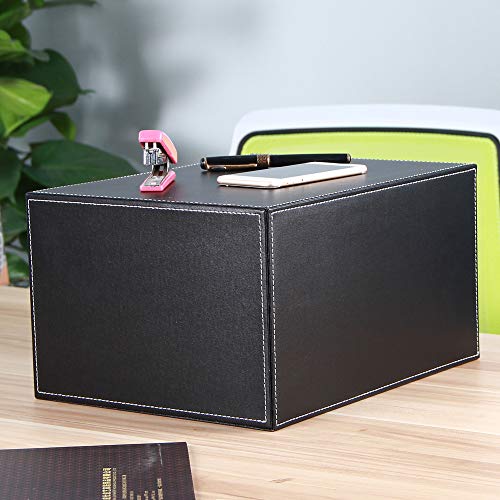 High-end PU Leather Desk Organizer File Cabinet Executive Office Supplies Desktop Filing A4 File Cabinet Stackable Storage Organizer Box with 3 Drawers (Black)… - color: black