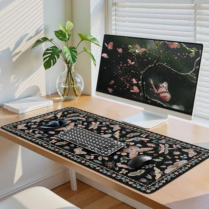iCasso Black Large Mouse Pad, Desk Matt for Desktop, Insects | XXL Desk Mat for Keyboard and Mouse, Anti-Slip Big Mousepad Computer Mat with Stitched Edges - color: Insect-black