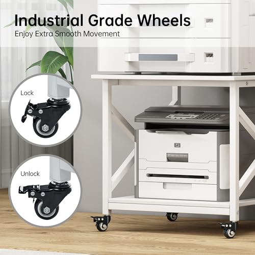 Fannova White 3D Printer Stand, Large Printer Table with Storage Shelf | 23.6"x23.6"x22.6", Home Office 2 Tier Rolling Printer Cart with Heavy Duty Industrial Wheels - All 4 Lock, Mini Fridge Stand - color: White