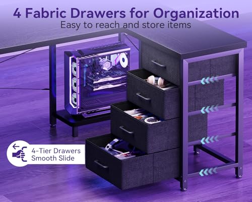 AODK 67" L Shaped Gaming Desk with 4 Drawers and Power Outlets, Black - color: Black, size: 67 Inch
