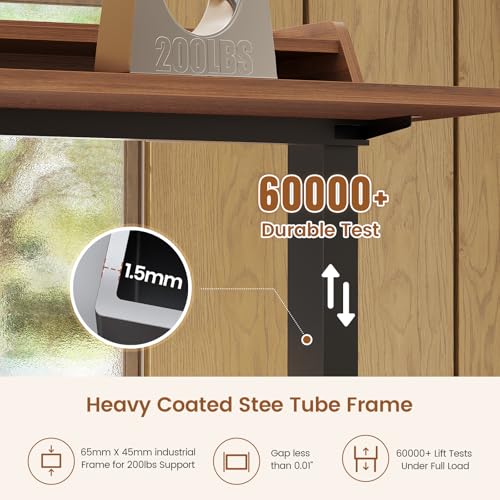 SEDETA Standing Desk with Storage, 55" Fluted Stand Up Desk with Power Outlets and LED Lights, Height-Adjustable Table with Monitor Shelf for Home Office & Gaming, Brown - color: Brown