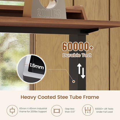 SEDETA Standing Desk with Storage, 55" Fluted Stand Up Desk with Power Outlets and LED Lights, Height-Adjustable Table with Monitor Shelf for Home Office & Gaming, Brown - color: Brown