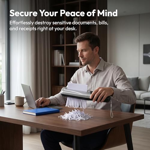 Portable Handheld Paper Shredder – Strip Cut, USB, Mini Desktop | Your Secrets, Shredded. Anytime. Anywhere. USB or AA Battery Power, Cuts A4 Paper & Cards. Tiny Shredder, Massive Privacy