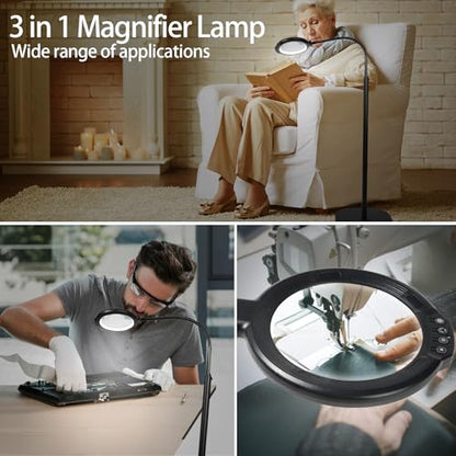 12X Large Floor Magnifying Glass with Light and Stand, 3-in-1 Floor Lamp