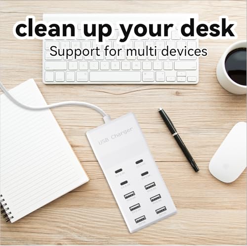 USB Power Strip Charging Station, 10-Port 6A+4C Multi Charger Block