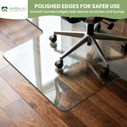 JAMBALAY Irregular Tempered Glass Chair Mat with Lip, 46"x36" Heavy Duty Glass Floor Mat for Carpet/Hard Floors, Carpet Office Chair Mats with Anti-Slip Pads, Thick 0.2″, Clear - size: 46"x36"-With Lip