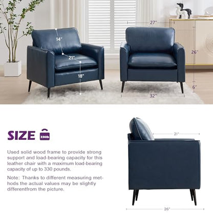 TYBOATLE Blue Faux Leather Accent Chair Set of 2 | Comfy, Cozy, Reading, Mid Century Modern, Curved Armrest, Reception, Living Room, Office - color: Blue