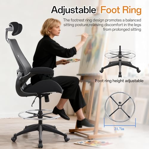 BOLISS Drafting Tall Office Chair 400lbs High Back Standing Desk Chair - color: Black, size: BLS-2818HD