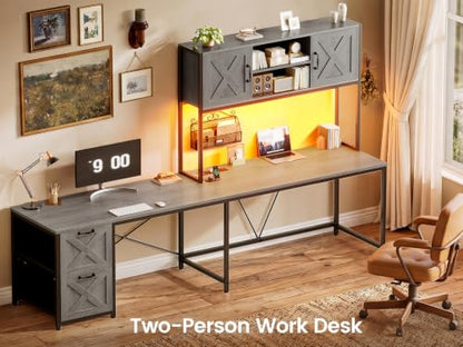 SEDETA Reversible Farmhouse L Shaped Gaming Desk with Drawers, Hutch - color: Light Gray
