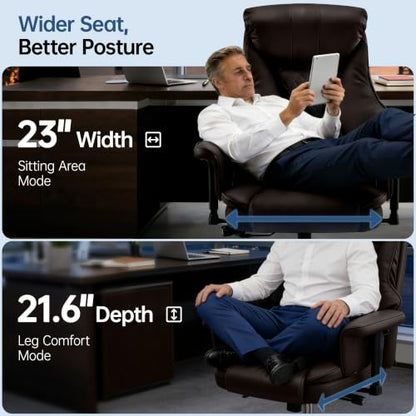 Big and Tall Office Chair - Executive High Back Leather Office Desk Chair with Adjustable Lumbar Support - Ergonomic Comfortable Heavy Duty Computer Gaming Chair with Padded Arms & Wide Seat - color: Brown