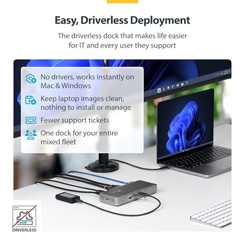 StarTech Driverless USB4 Dock, Dual 4K 144Hz for Mac and Windows, 100W