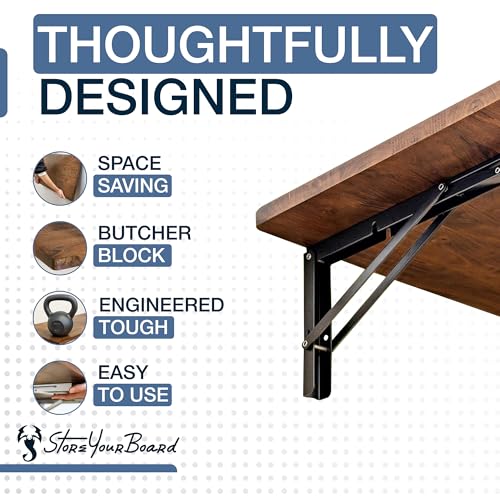 StoreYourBoard Wall Mounted Folding Workbench, 40x18 in, Holds 200 lbs - color: 40"x18" - Dark Wood | Black Powder-coated Brackets