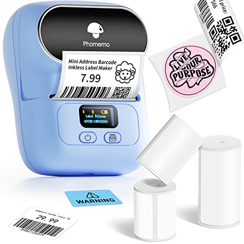 Phomemo M110 Label Maker with 3 Tapes, Bluetooth Thermal Printer, Blue - color: Blue