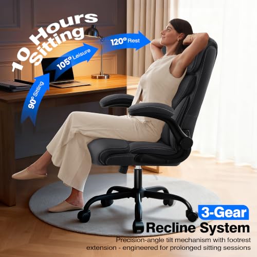 AreShark Office Chair - Executive High Back Breathable Comfy Desk Chair with Lumbar Support - Ergonomic Leather Rolling Swivel Computer Chair with Rock Function for Working Studying Gaming Relaxing - color: Black