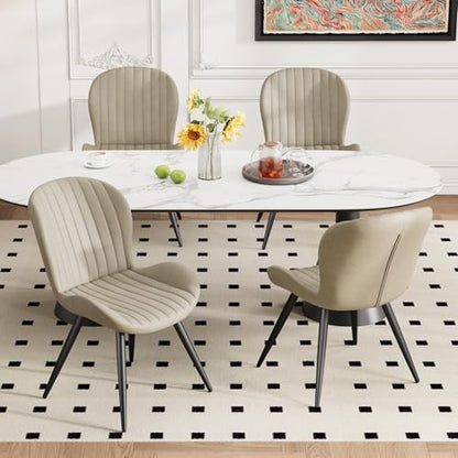 Dining Chairs Set of 2 Modern Fabric Dining Room Chairs Upholstered Dining Chairs with Thick Cushions Metal Legs Armless Back Chair for Kitchen and Living Room Beige - color: Beige (Fabric), size: Set of 2