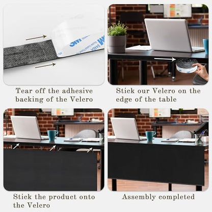 48" Under Desk Privacy Panel Self-Adhesive Modesty Panel Stand Up Desk Modesty Panel for Home Office or Standing Workstation, Black