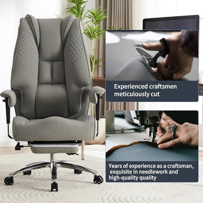 EXCEBET Big and Tall Office Chair 400lbs Wide Seat, Leather High Back Executive Office Chair with Foot Rest, Ergonomic Chairs Lumbar Support for Lower Back Pain Relief (Mesh Light Grey) - color: Mesh Light Grey
